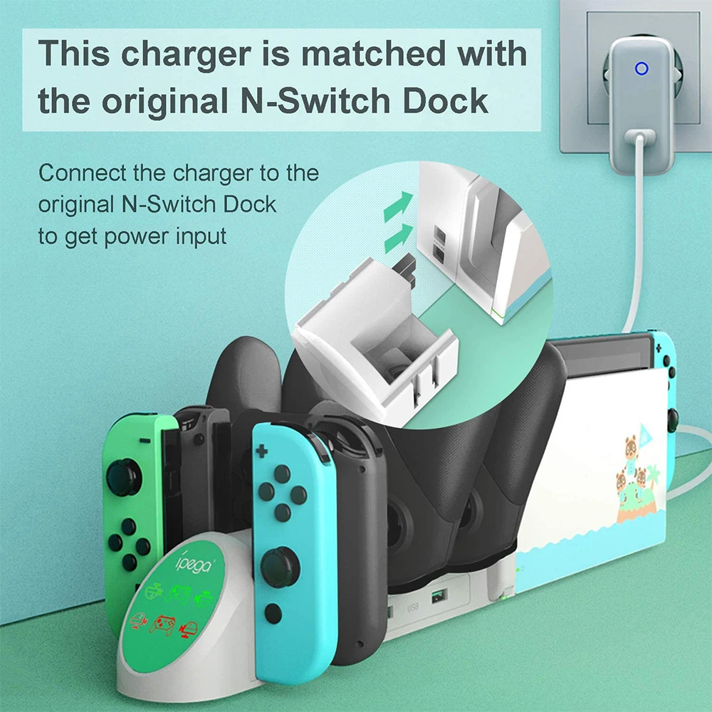 ل نينتندو سويتش جهاز شحن حامل عالية السرعة السكك الحديدية تصميم Joycon عرض شاحن مع USB 2.0 المقبس لعبة الملحقات