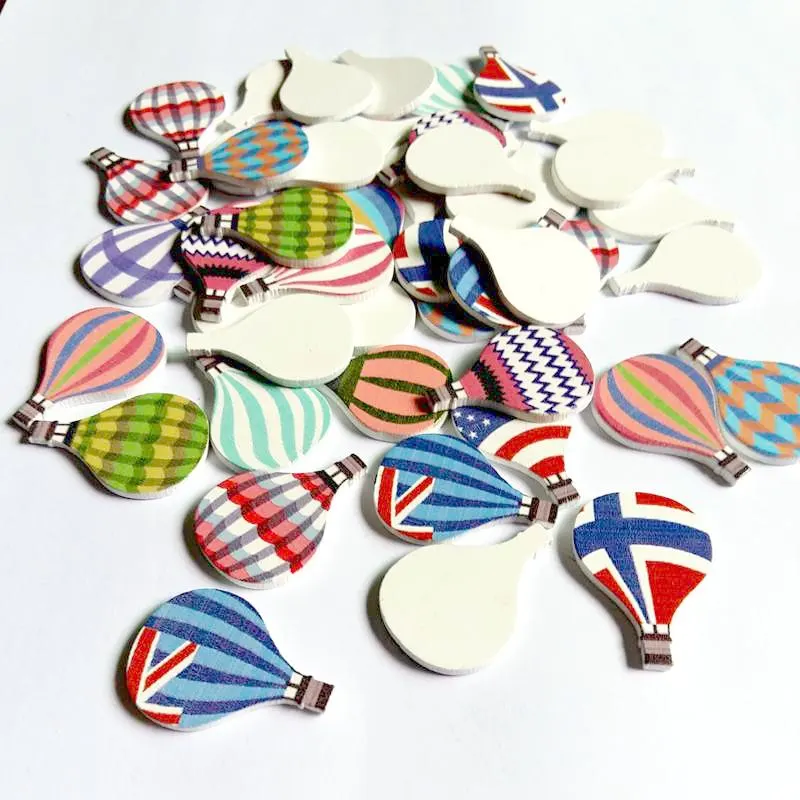 50Pcs no Holes Wooden hot air balloon Buttons Charms DIY Sewing Craft Scrap booking Card making Home Decor Decorative Crafts