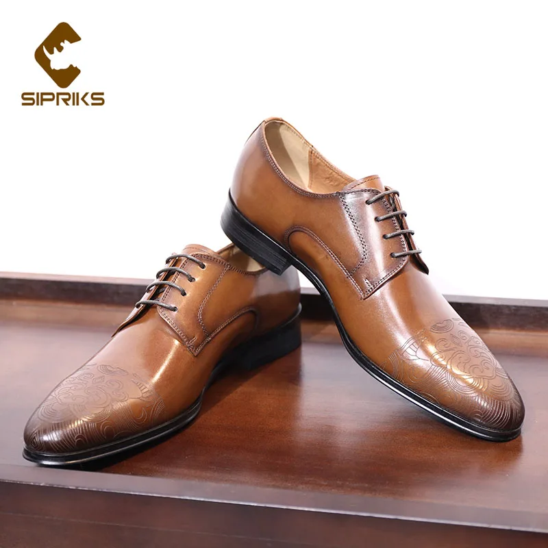 Sipriks Decent Shoes Men Original Cow Leather Rubber Shoes Chaussure Homme Costume Elegance Wedding Shoes Grooms Brown Black 44