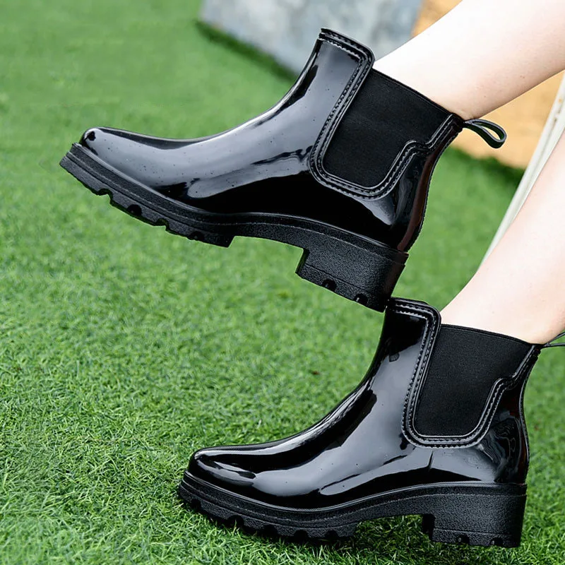 2022 new fashion quality lady PVC rubber shoes warm rain boots bright women\'s high-heeled elastic low-tube rainboots women shoes