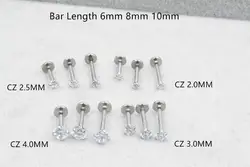 Free shippment LOT50pcs 16g Body Jewelry Piercing -Shine Round CZ  Lip Labret Ring Ear Helix Bar Lip Piercing Sliver