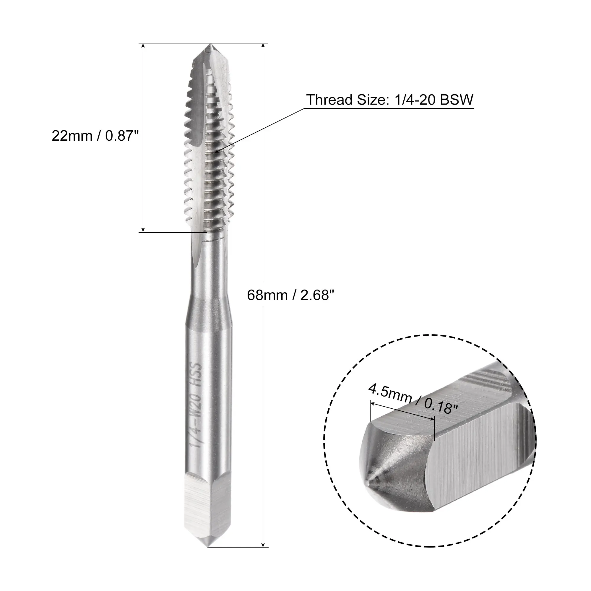 Uxcell Spirale Punkt Threading Tap 1/4-20 BSW, HSS (Hohe Geschwindigkeit Stahl) maschine Gewinde Schraube Tap 3 Gerade Flöten Unbeschichteten Tap
