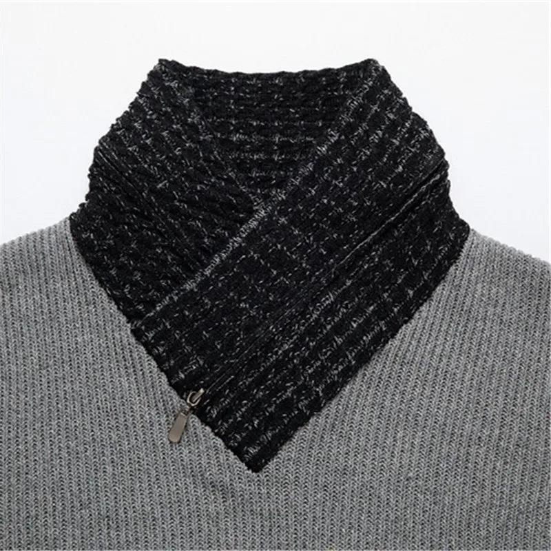 New Autumn Winter Turtleneck Sweater Men Casual Knitted Pullovers Fashion Scarf Collar Sweater Slim Fit Men Patchwork Pullovers