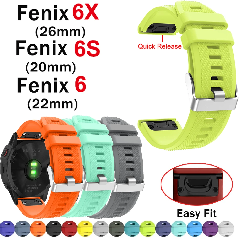 Pulseira de relógio garmin fenix, 26, 22, 20mm, 6s, 6, 6x, 10 x, 5, 5x, plus, 3hr 935, pulseira de silicone, acessórios para relógio inteligente, liberação rápida