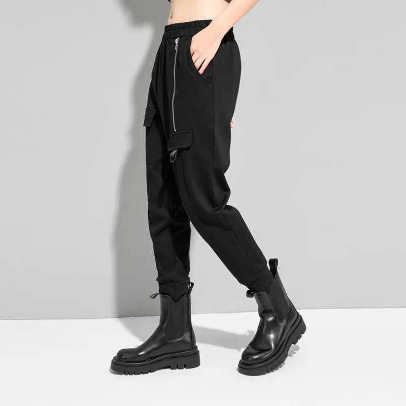 Ladies Harlan Pants Tapered Pants Spring New Classic Black Pocket Zipper Embellished Hip Hop Street Style Casual  Pants