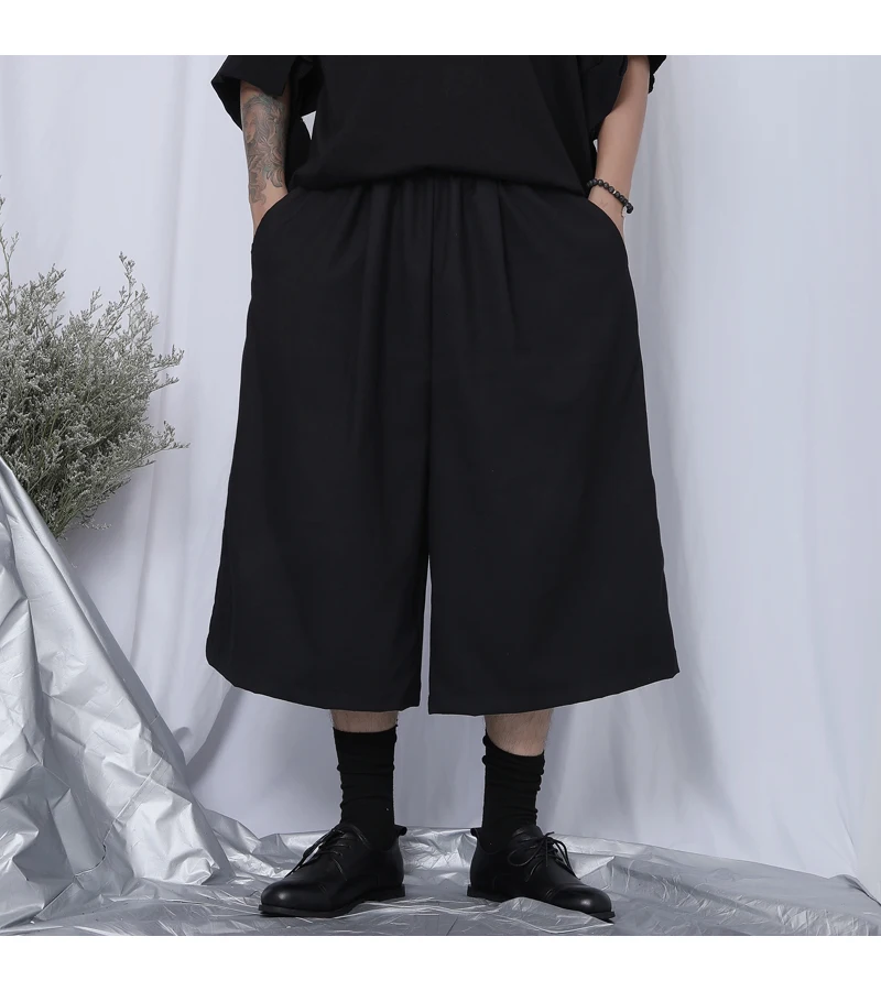 

Men's Black Wide Leg Pants Simple And Loose Large Men's Fashion Loose Cut Pants Fashionable And Handsome 7-Point Pants Personali