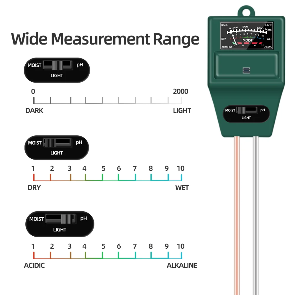 3 in 1 Soil PH Meter Sunlight Moisture PH Tester Flower Meter Garden Soil Humidity Sensor Plants Acidity Hygrometer 20%off