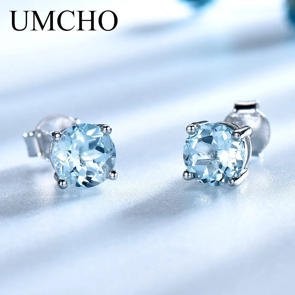 

UMCHO 925 Sterling Silver Blue Topaz Romantic Earrings for Women's Wedding Engagement Anniversary Party Gift Fine Jewelry