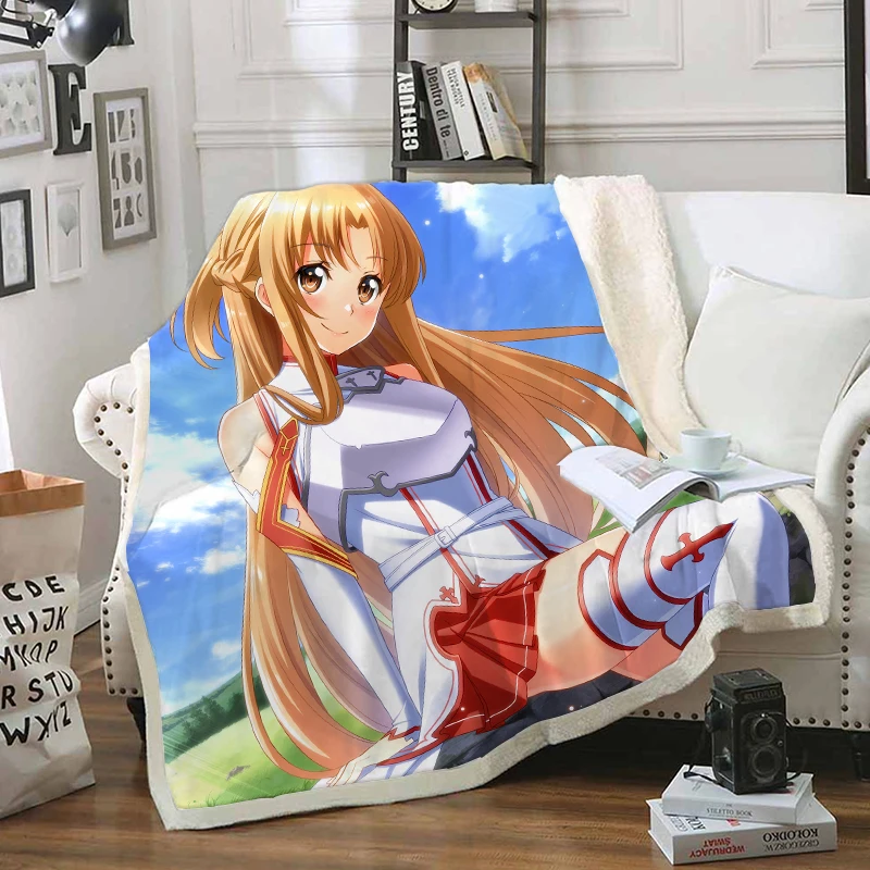 

Sword Art Blanket 3D Print Sherpa Blanket on Bed Kids Girl Flower Home Textiles Dreamlike Style 13