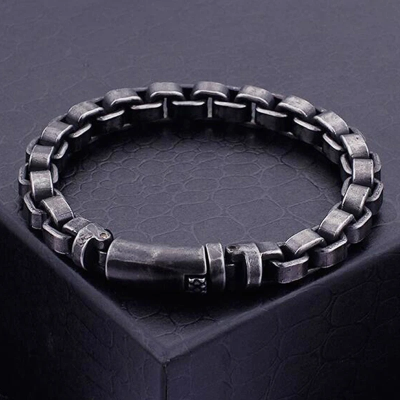 10mm Heavy Punk Retro Black Stainless Steel Bike Boxer Bracelet Men Women Hiphop Biker Bicycle Chain Bangle Wristband Jewelry
