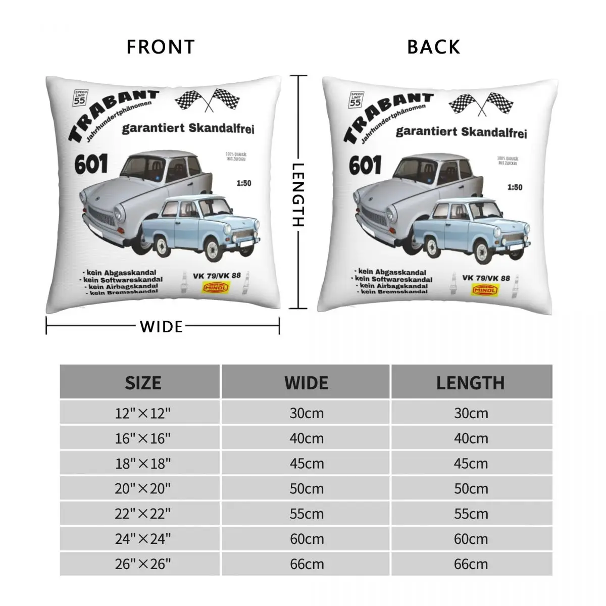 Trabant 601 Square Pillowcase Polyester Linen Velvet Pattern Zip Decor Throw Pillow Case Sofa Cushion Cover