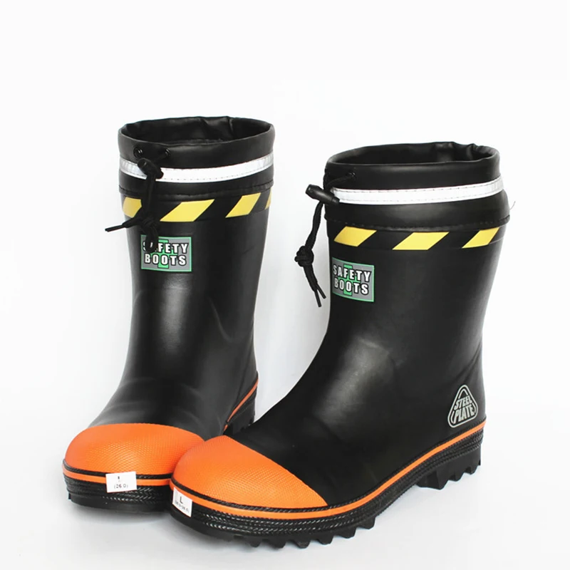 New  Men Rubber Rainboots  Anti- Skid Steel Head Bottom Puncture Men In Tube Rain Boots Wellies Safety Shoes Gumboots