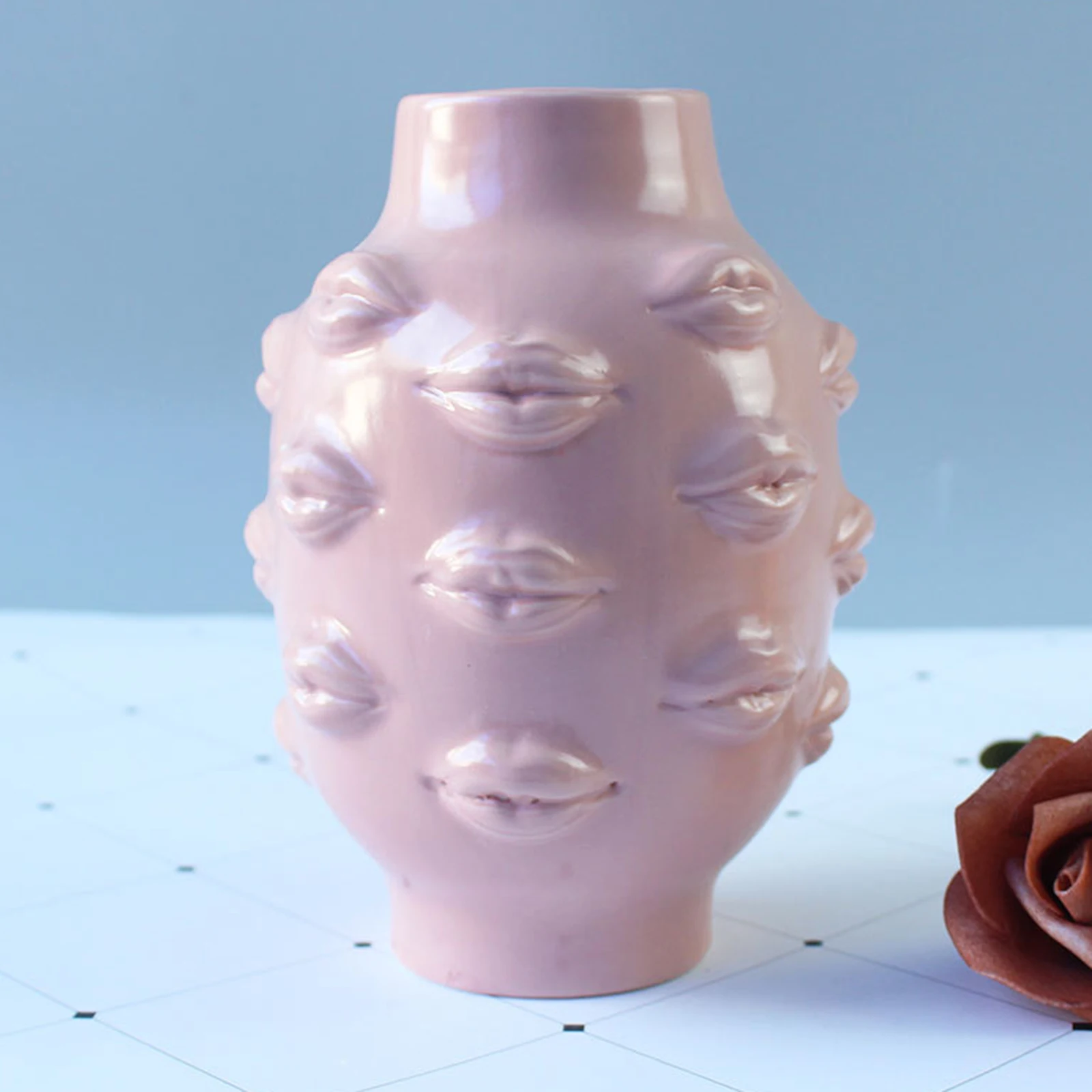 Ceramic Flower Vase Lip Abstract Ornament Hotel Cafe Room Flower Vase Decoration