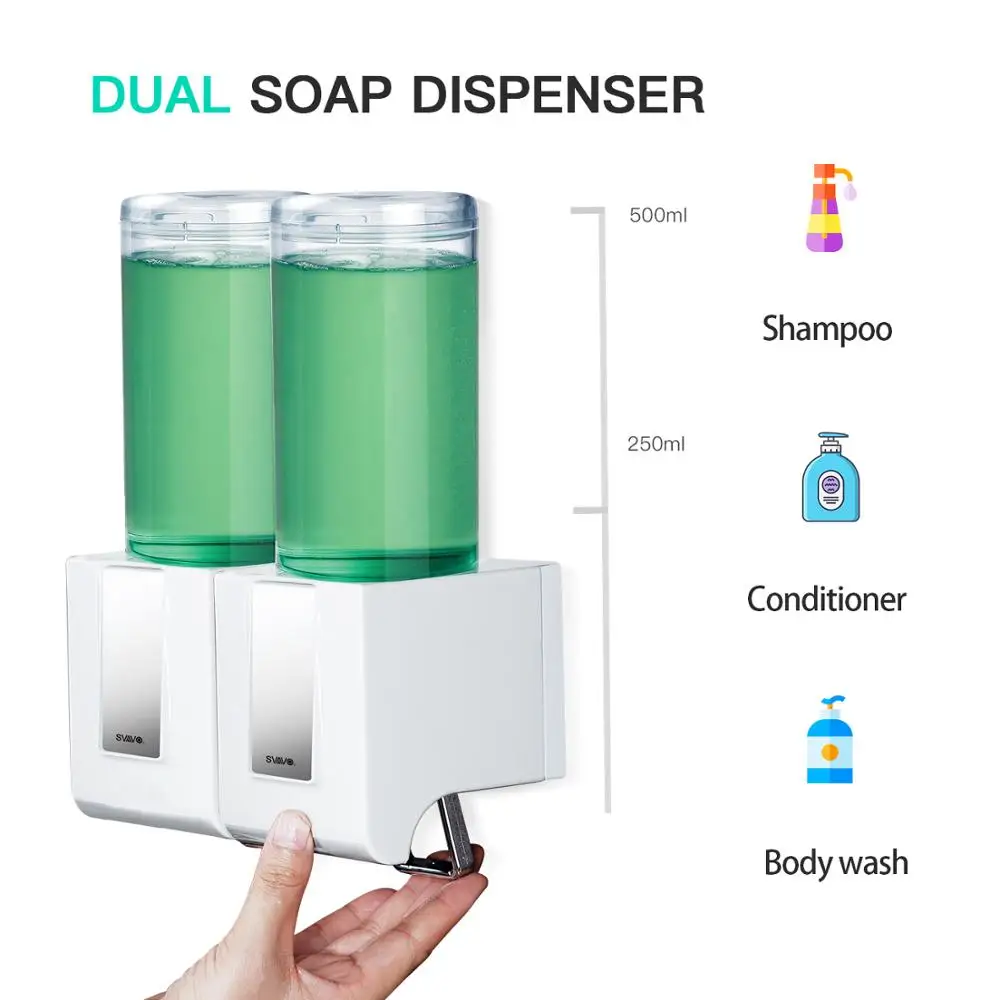 

SVAVO настенный двойной дозатор жидкого мыла, кухонный двойной дозатор мыла, дозатор геля для душа для ванной комнаты, дома