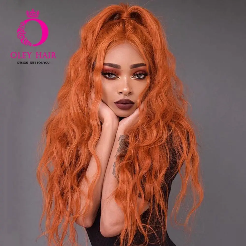 Deep Wave Ginger Wig Synthetic Lace Front Wig Glueless Heat Resistant Orange Wig High Density Long Cosplay Wigs For Black Women