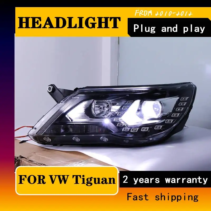 Car Styling For VW Tiguan Headlights 2010-2012 Tiguan LED Headlight LED DRL Bi Xenon Lens Headlight High Low Beam Parking