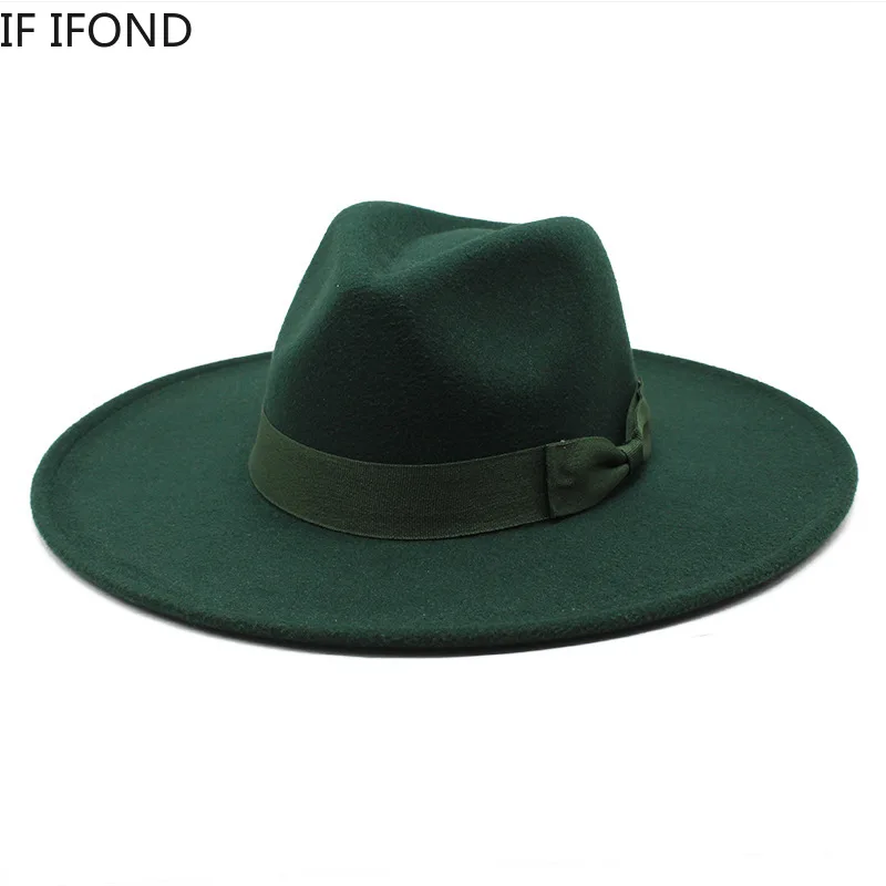 2022 New British Style Men Women Winter Felt Fedoras Cap 9.5cm Big Wide Brim Derby Wedding Church Jazz Hats