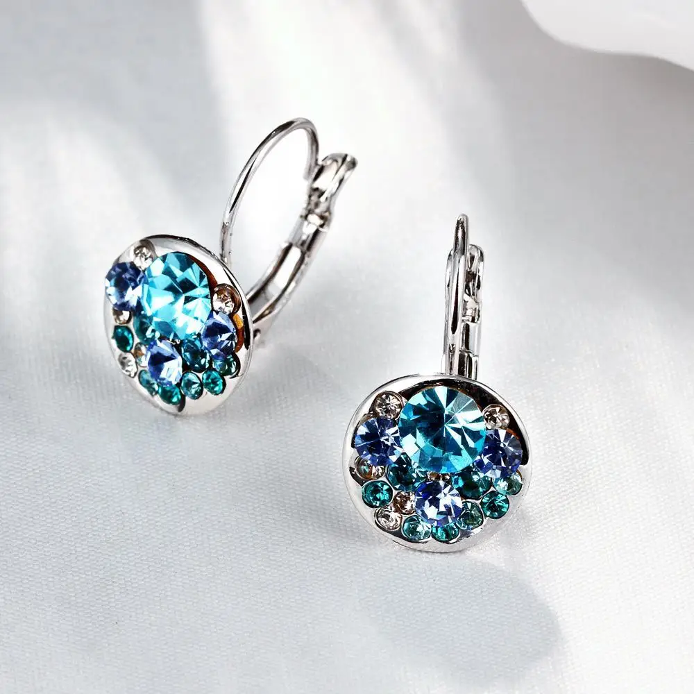 Crystal From Lekani Fashion Round Charming Stud Earrings with Czech Crystal Women Earrings Wholesale Jewelry Brinco