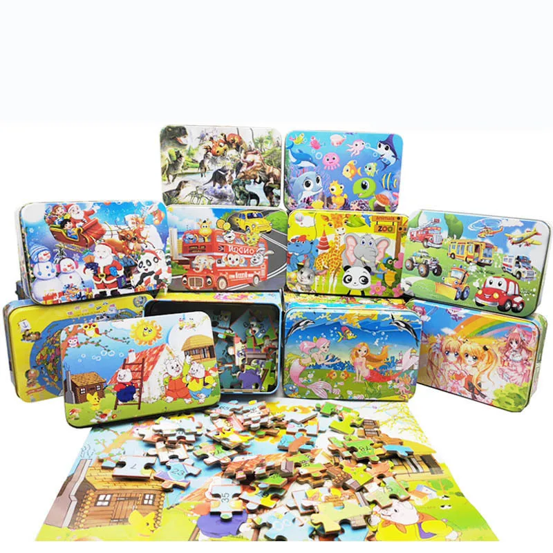 100 Pieces Wooden Puzzle Kids Cartoon Animal Dinosaur Jigsaw Puzzles Baby Educational Learning Toys for Children Boys Girls