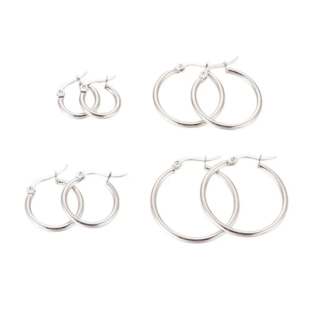 

304 Stainless Steel Simple Round Circle Ear Loop Woman Ring Hoop Earring Ornament Mix-Size Kit DIY Jewelry Making Accessories