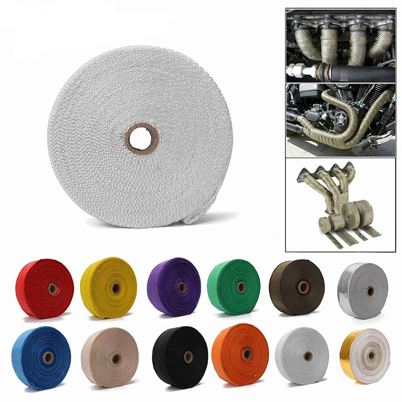 Motorcycle muffler Thermal Tape Exhaust Header Heat Wrap Manifold Insulation Roll Resistant with Stainless Ties 5cm*5M/10M/15M