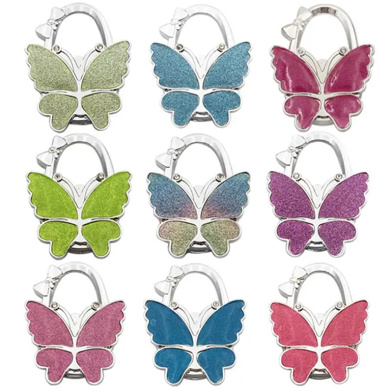 Metal Foldable Bag Purse Hook Bag Hanger/Purse Hook/Handbag Holder Shell Bag Folding Table Butterfly Bling Colors LX8665