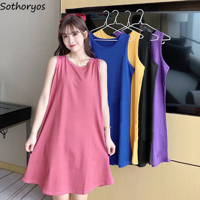 

Nightgowns Women Solid Sleeveless Loose Ladies Sleepshirts Basic Cozy Homewear Simple Thin Teens Loungewear Korean Fashion Chic