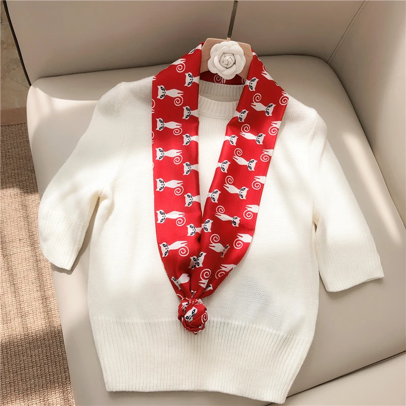 

New Japanese Scarf Narrow Long Small Women's Silk Scarves Elegant Double Printed Neckerchief For Women Professional Femme Gift