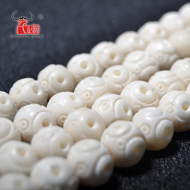 GZ-029 20PCS Yak Bone prayer beads Carved Bead Necklace DIY Scatter Beads Handmade Natural bone beads Hand-chain beige white