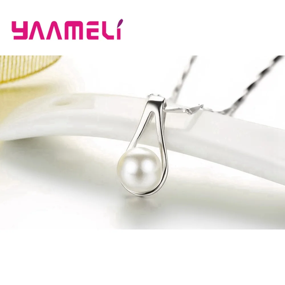 925 Sterling Silver Pendant Necklace for Women Girls Wedding Engagement Cute Pearl Style Waterdrop Best Gift for Beloved