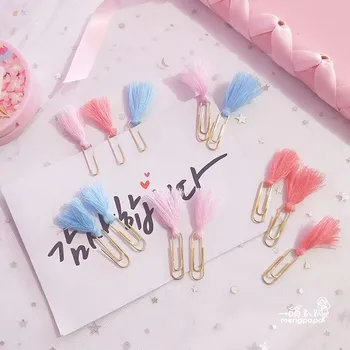 TUTU nieuwe creatieve schattige kwastje metalen memo papier Golden clips set index bladwijzer voor boeken kantoor school briefpapier leveringen H0320