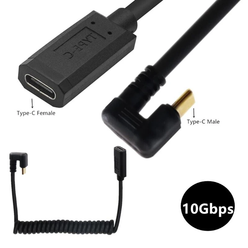 格納式充電ケーブル、USB 3.1、タイプ-c、オスからメス、4k、60hz、u字型、USB-C、肘、車のデータ、ストレッチカール、コイル状ケーブル