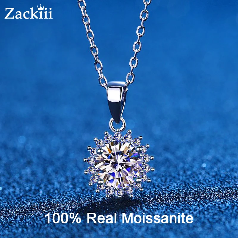 5CT Certified Moissanite Necklace Solid Sterling Silver Sunflower Diamond Pendant Necklace for Women Promise Wedding  Jewelry