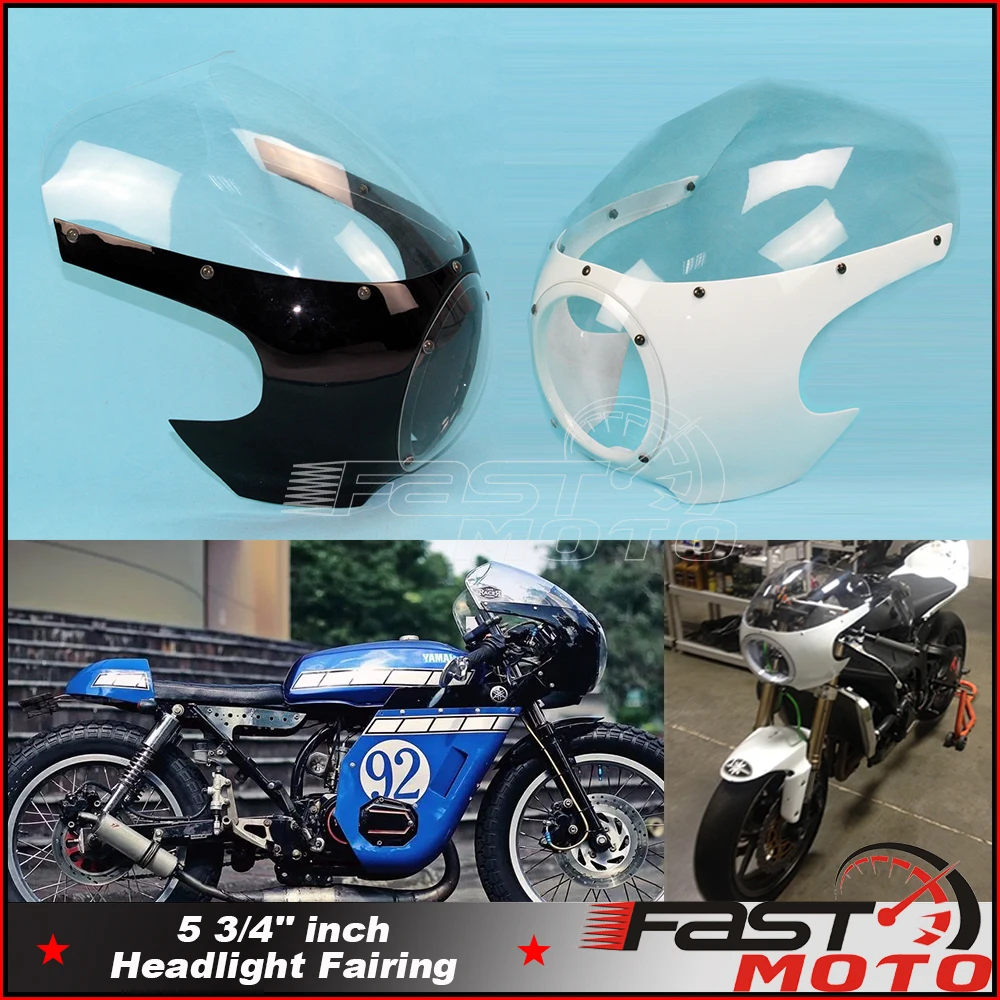 Black White 5 3/4inch Headlight Fairing Cowl Motorcycle Front Light Cover For Harley Bobber Sportster Cafe Racer Drag Racing