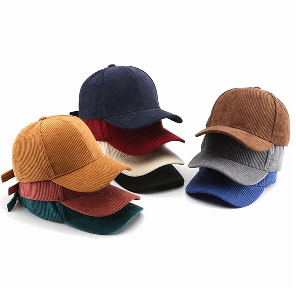 Women\'s Winter Hat Corduroy Men\'s Baseball Cap Snapback Hip-hop Cap Retro Breathable Cotton Plain Washed Denim Cap Male BQM078