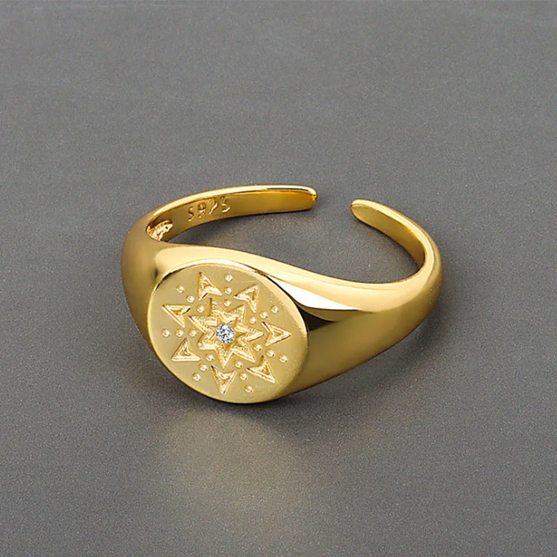 

VENTFILLE925 Sterling Silver New Sunflower Pattern Crystal Ring For Woman Fashion Opening Beautiful Gorgeous Jewelry