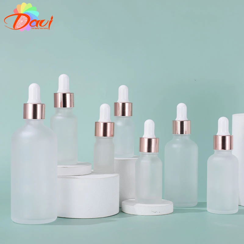 Rose-Golden  Refillable Dropper Bottle Frosted essential oil Glass Aromatherapy Liquid 5-100ml Drop for massage Pipette Bottles