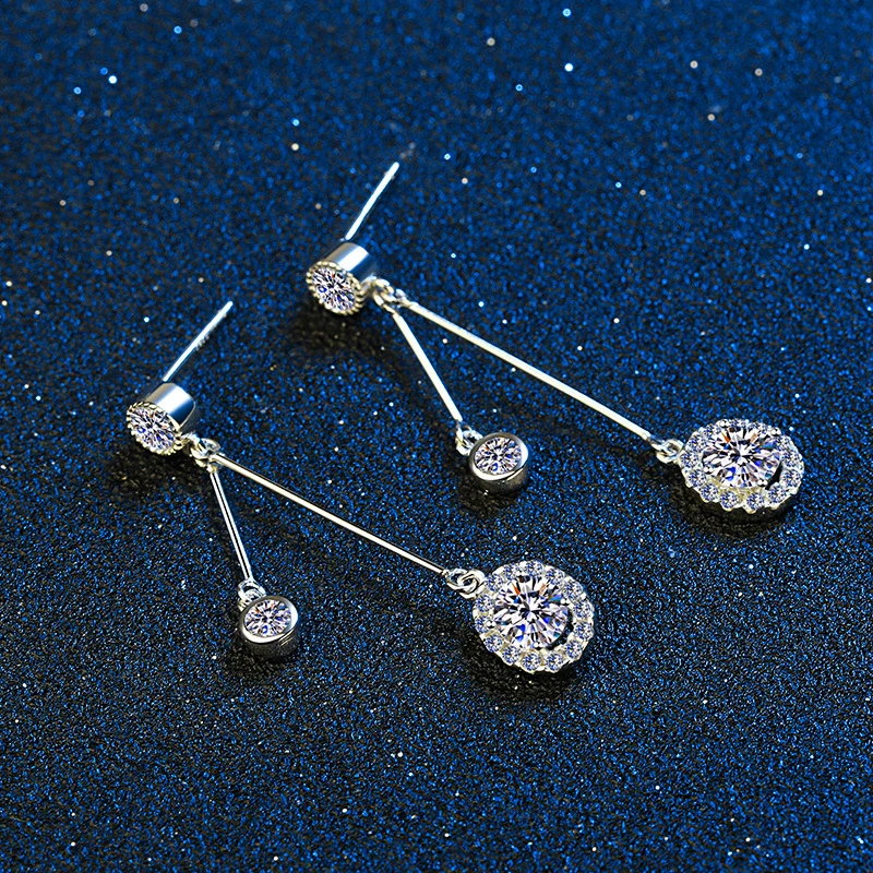 1CT Moissanite Long Drop Earrings For Women 925 Sterling Silver Brilliant Lab Diamond Brides Bridesmaid Dangling Earrings