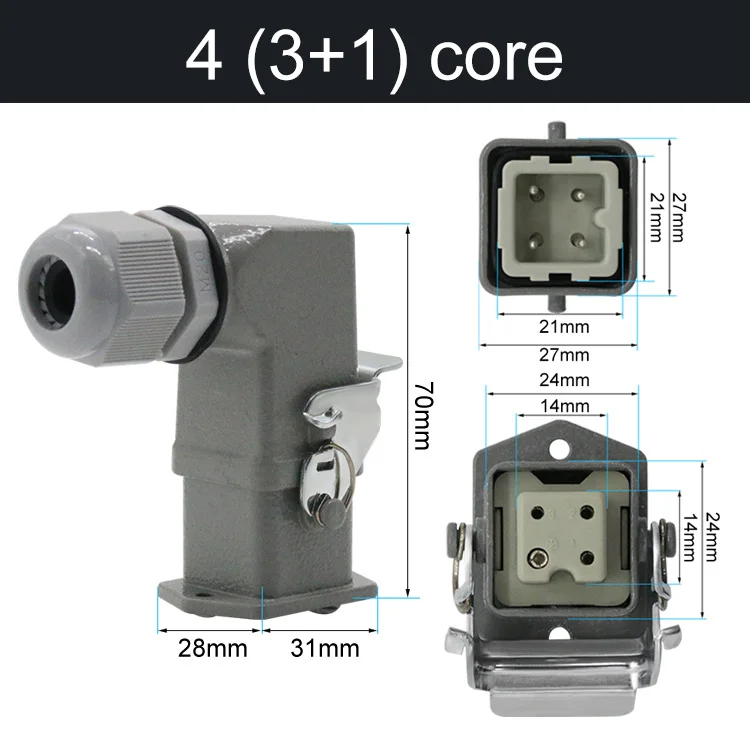 HDC-HA Rechthoekige Heavy Duty Connector 10A 16A 4 5 6 8-pins kern Luchtvaart Waterdichte industriële stopcontact