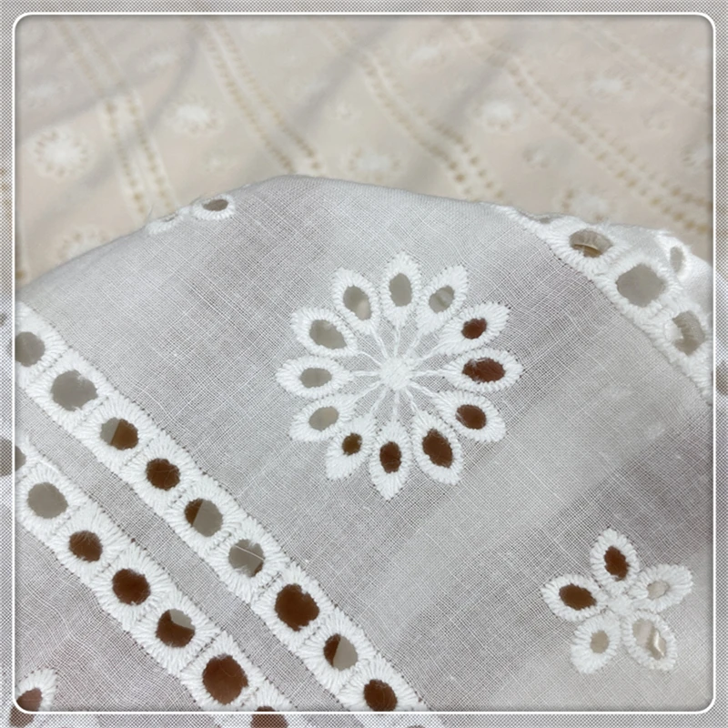 Cotton off-white bilateral cotton hollow lace fabric embroidery 135cm women\'s skirt home textile tablecloth fabric