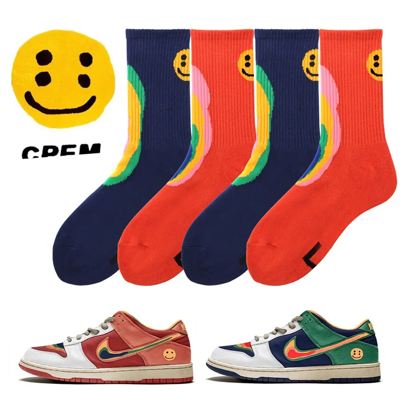 Left Right Adult Crew AB Cotton Socks Heat Navy Thermal Imaging Rainbow LR Orange Smile Smiling Face Infrared Ray Street Fashion