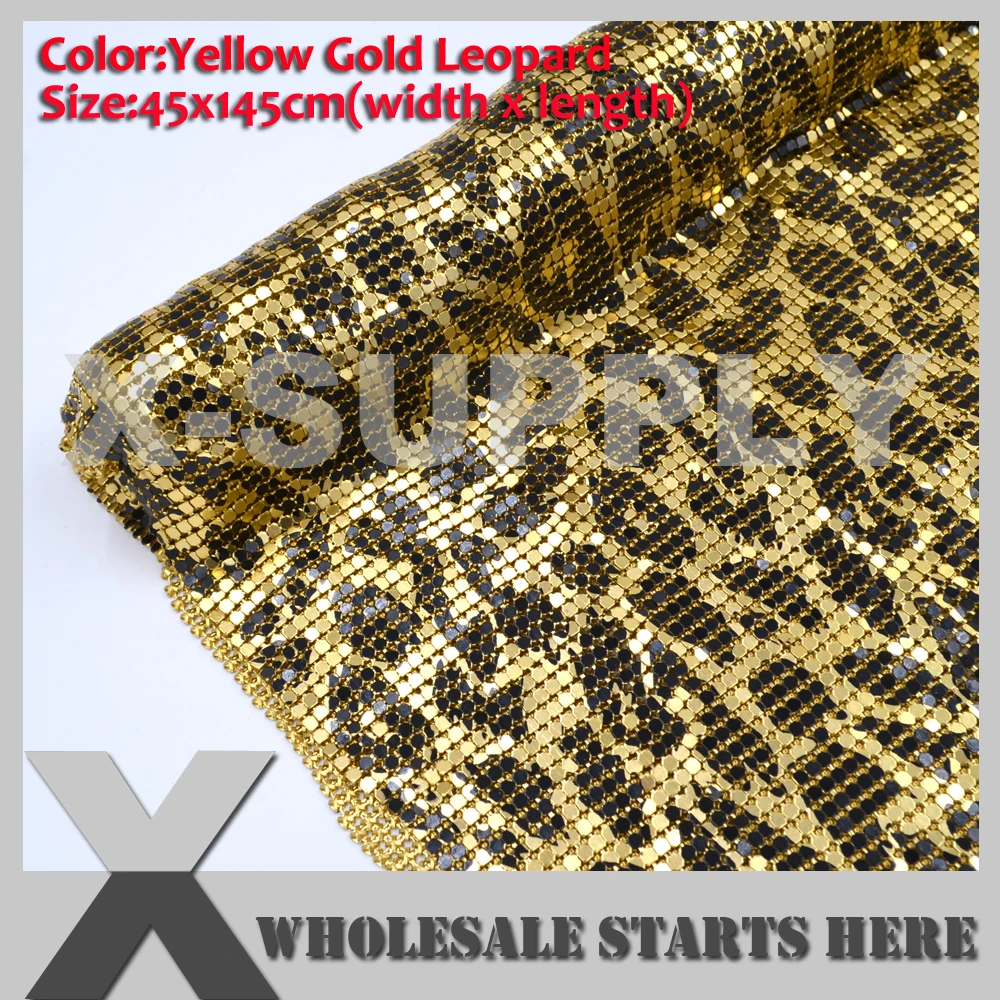 Gold Leopard Print Aluminum Metal Fabric Mesh Wthout Iron On Glue For DIY Bra,Long Skirt Dress