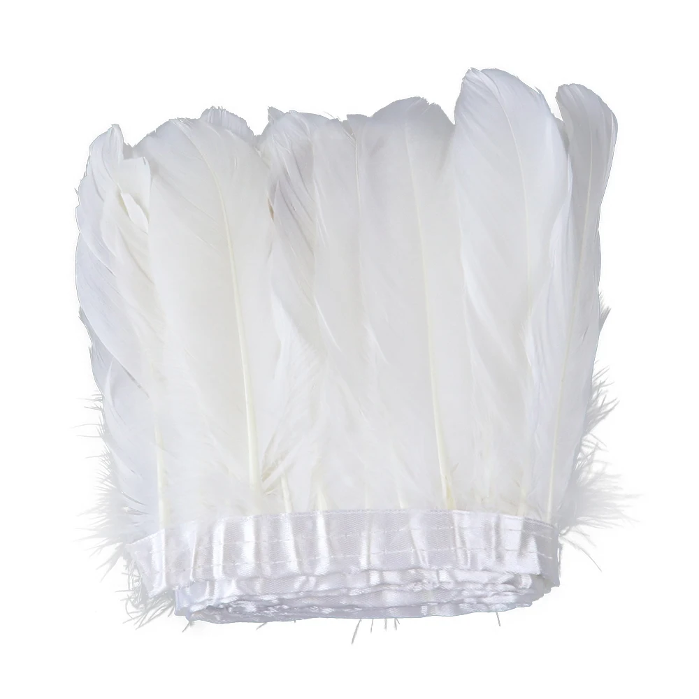 10 metros/lote de plumas de ganso blanco, cinta para vestido, accesorios de ropa, 15 ~ 20cm, manualidades de costura Diy, decoración de plumas