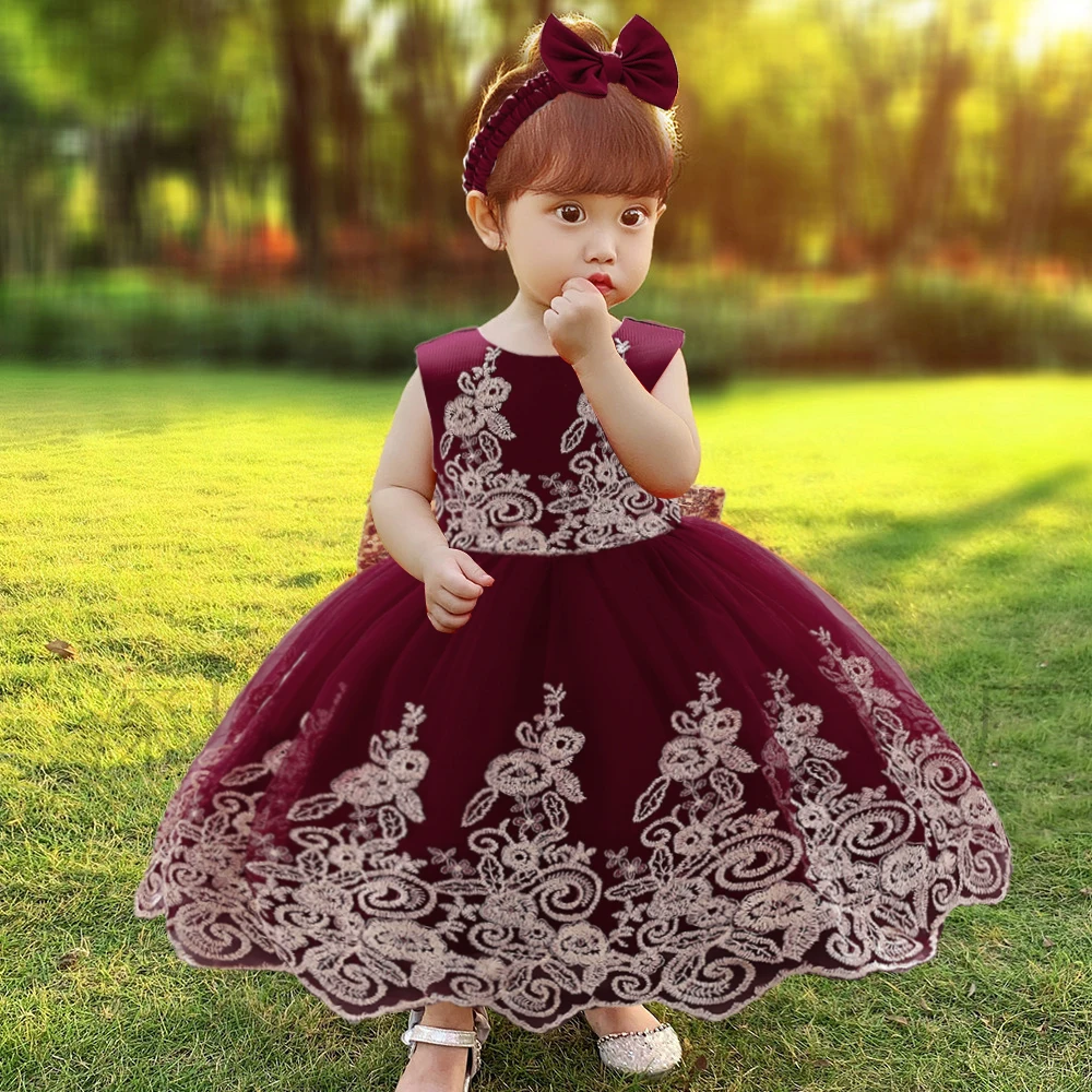 Baby Kids Dresses For Girls Sequins Bow Birthday Party Dress Infant Wedding Ball Gown Christening Dress Toddler Clothes