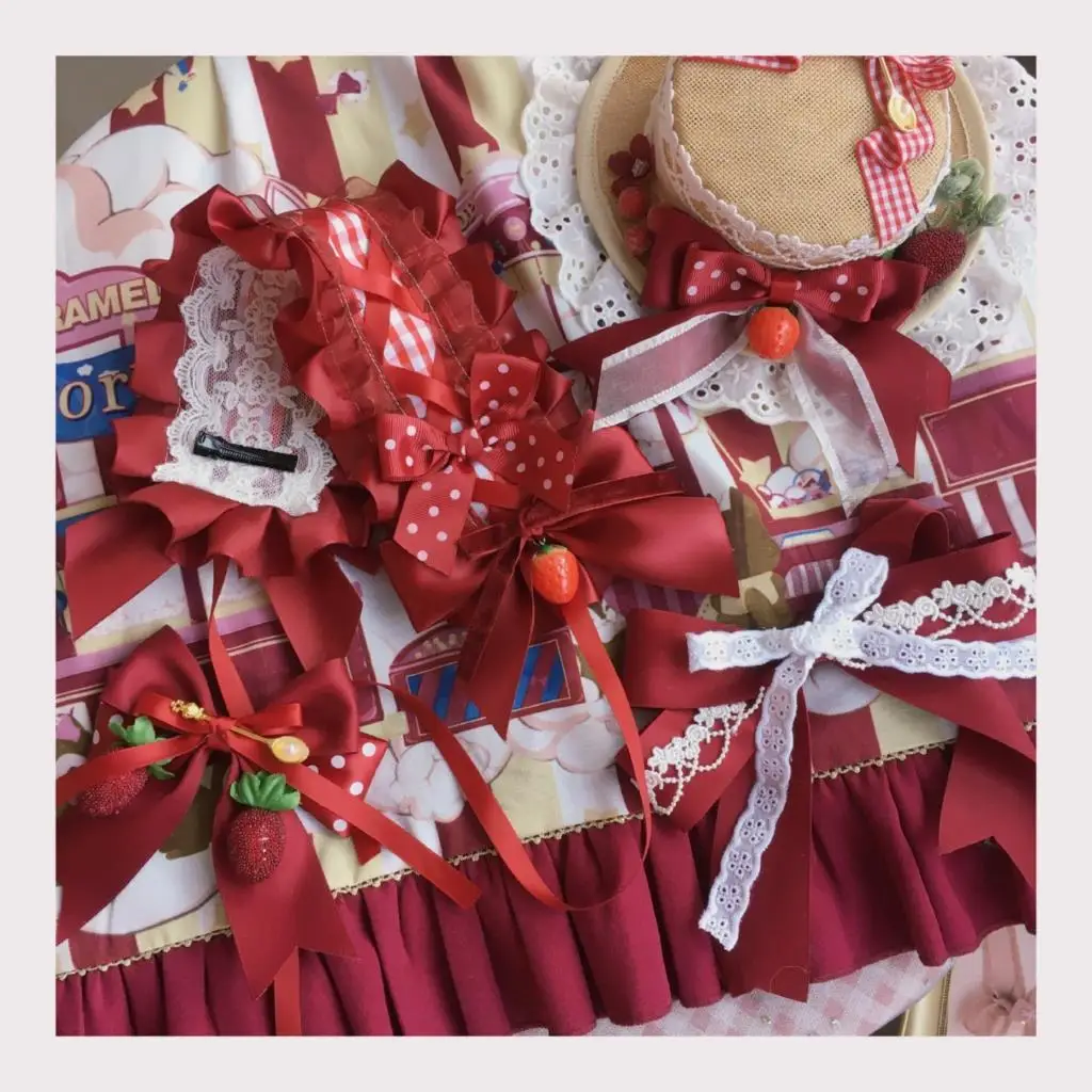 Original homemade Lolita element sweet strawberry hairpin berry wine red soft girl hair accessory Lolita style KC