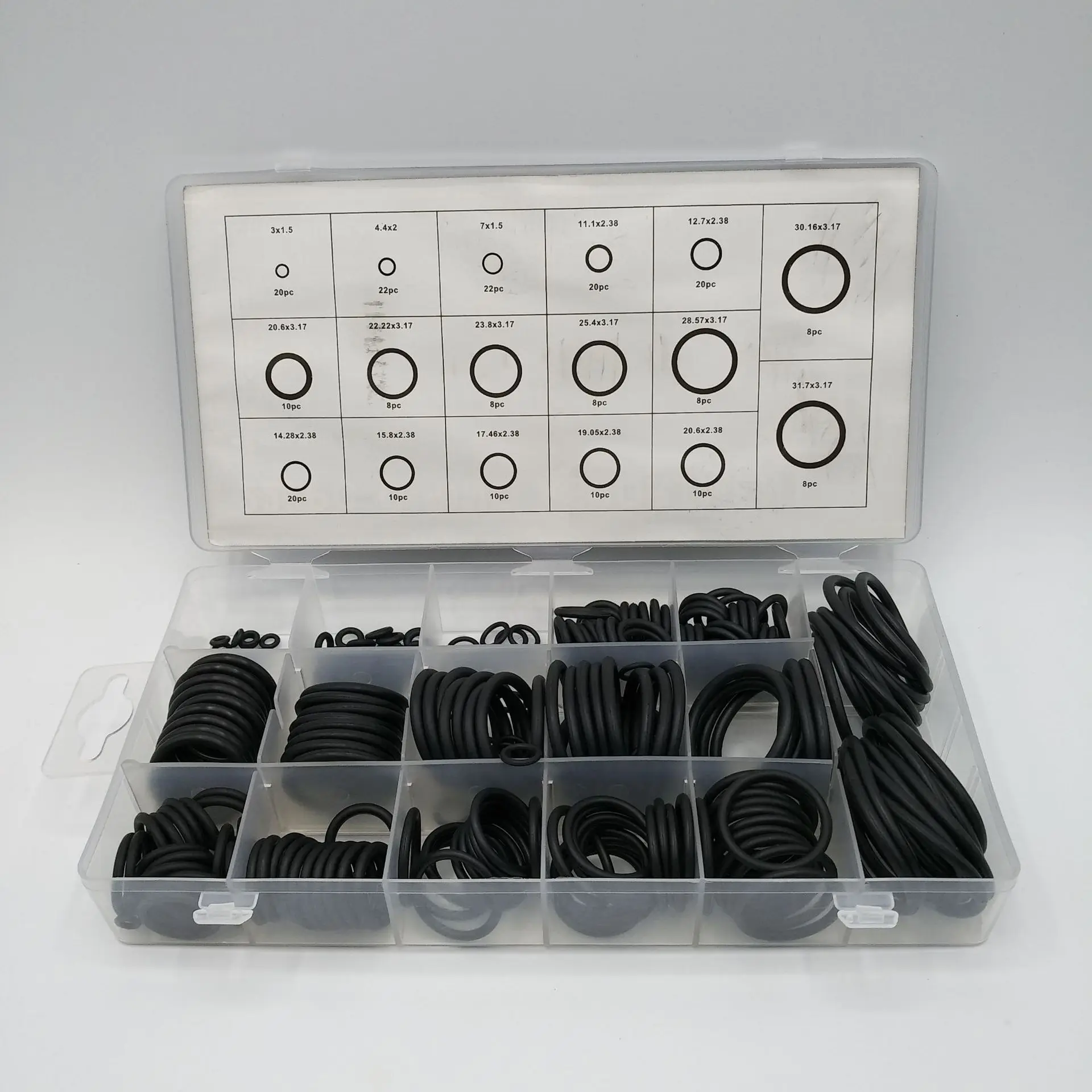 

222Pcs Black Rubber O Ring Assortment Washer Gasket Sealing O-Ring Kit 18 Sizes with Plastic Box