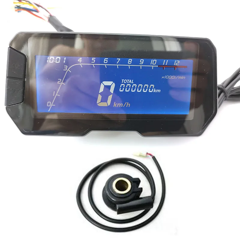 Universal Motorcycle Speedometer LCD Digital Odometer 12000RPM 6 Gear Backlight Cylinders Meter With Sensor Bracket Accessories