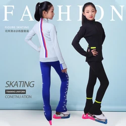 Combinaisons personnalisées de patinage artistique pour filles, veste et pantalon longs, entraînement de patinage sur glace, manches en maille chaudes, noir et rose, fjfor Girl and Women