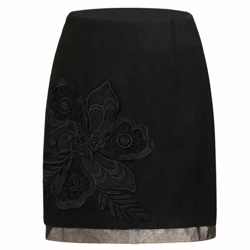 

autumn winter three-dimensional flower package hip woolen mini skirt