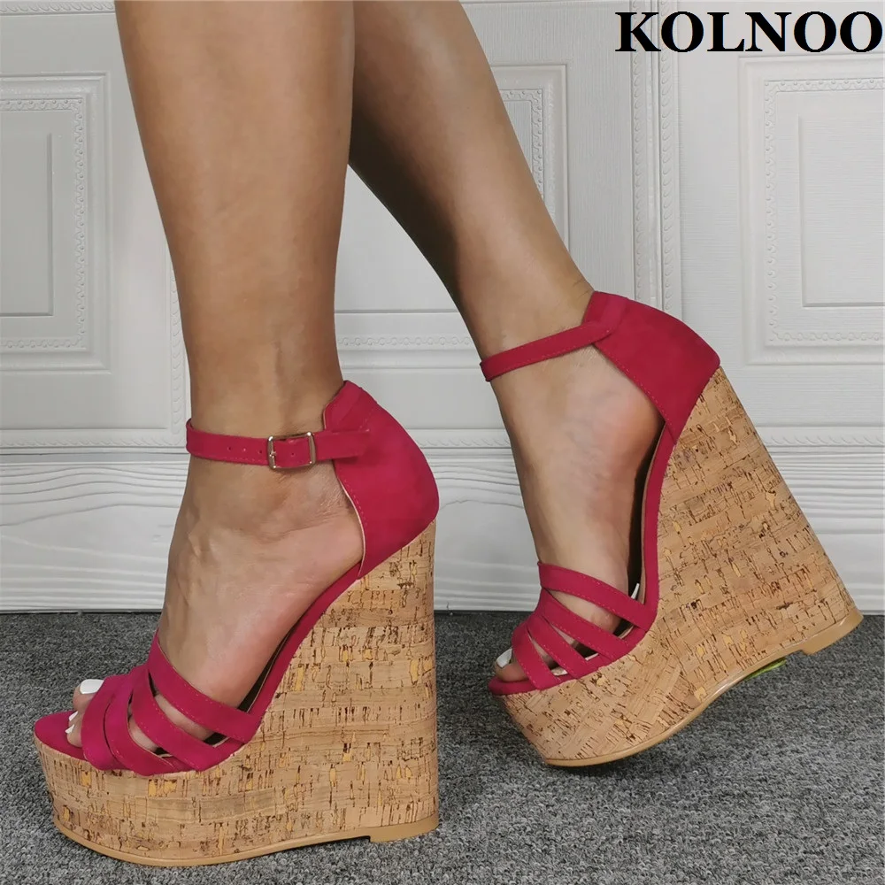 

Kolnoo New Big Size US5-15 Women Wedges Heel Sandals Buckle Ankle Strap Peep-toe Summer Evening Xmas Party Fashion Prom Shoes